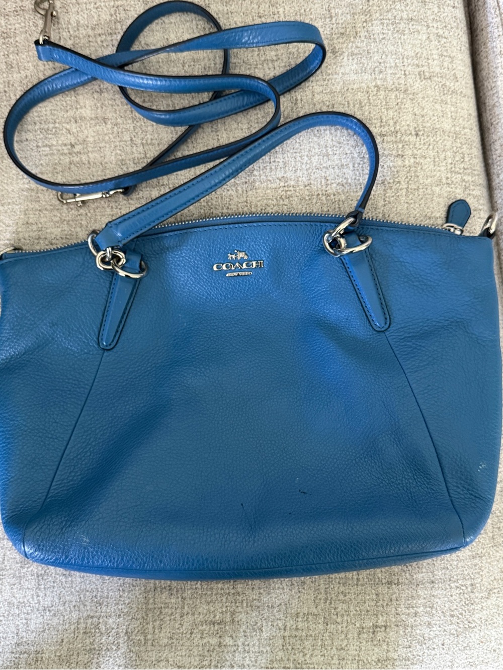 Coach Blue Kelsey Pebbled Leather Shoulder Bag in blue